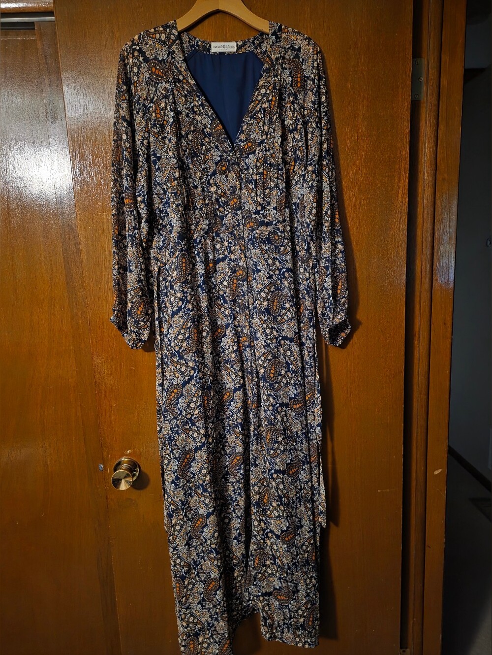 Natural Life XL Women's Navy Paisley Button-Front Prairie Maxi Dress
